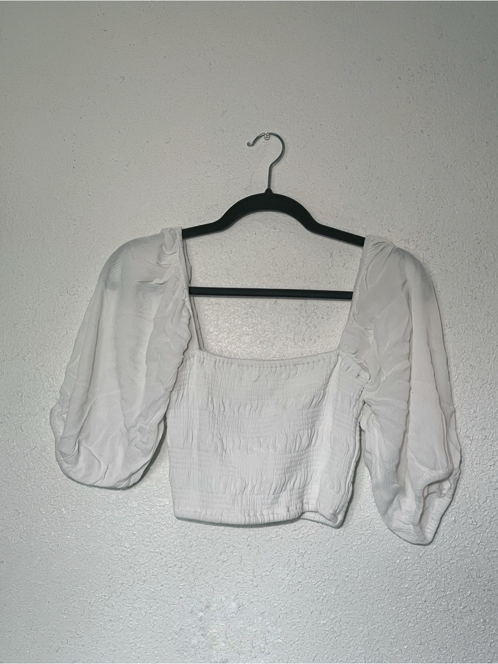 Forever 21 White Puff Sleeve Square Crop Top